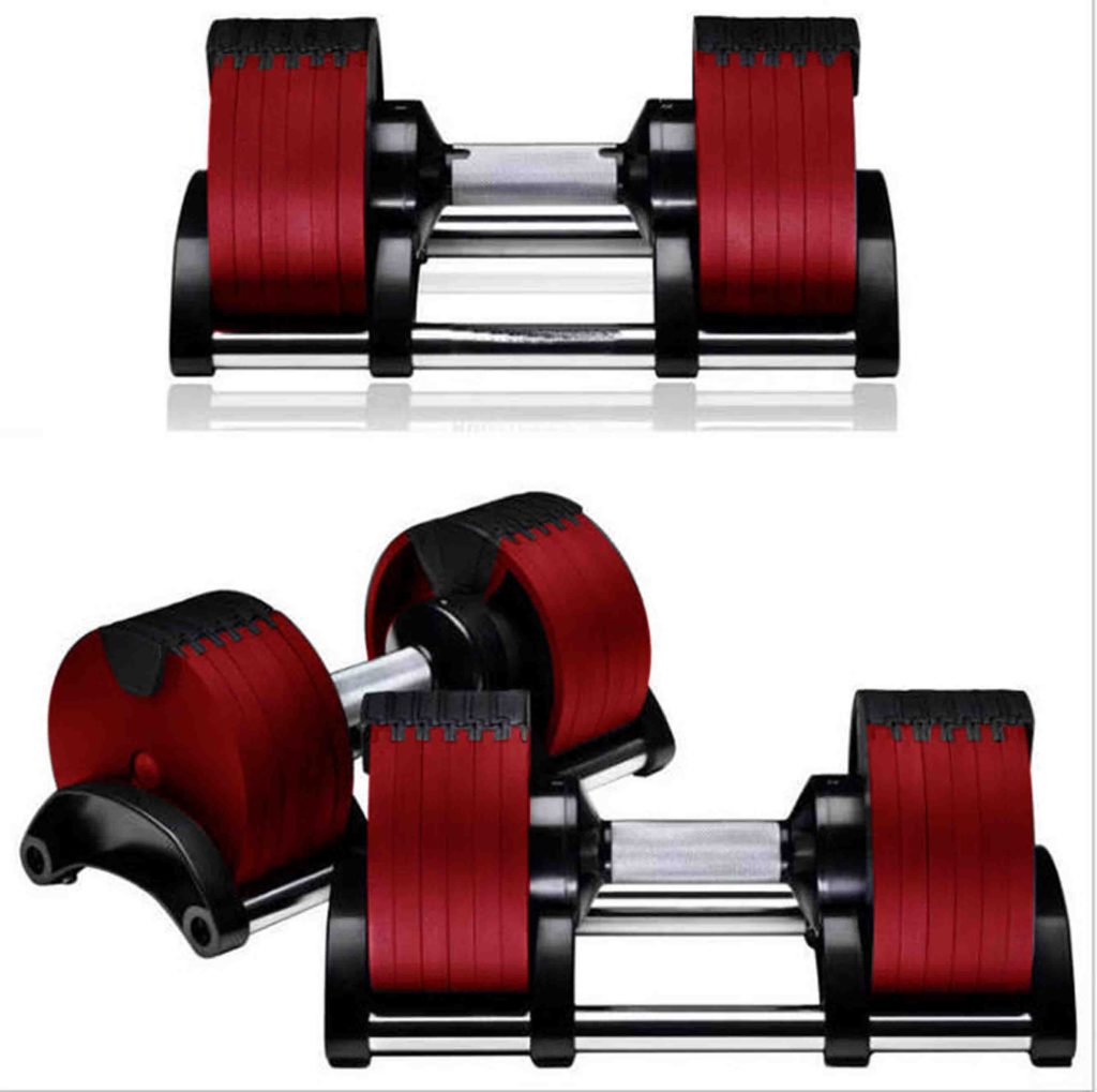 Adjustable Red Twist lock Dumbbells Pair - 32kg with Rack